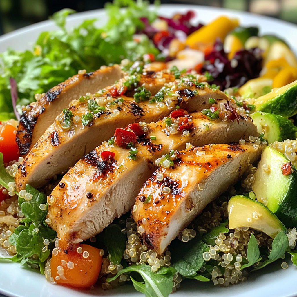 Grilled Lemon Herb Chicken with Quinoa and Roasted Vegetables